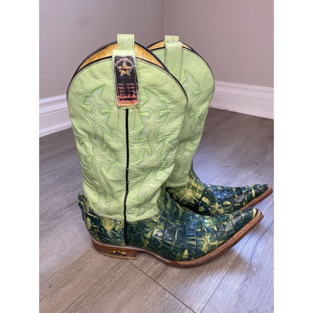 El Dorado Bilbo Caiman Skin Exotic Cowboy Boots Green Leather Men’s Size 7